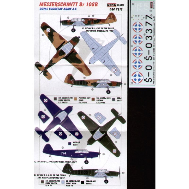 Décal Messerschmitt Bf 108B (3) Royal Yugoslav Army with resin detail parts