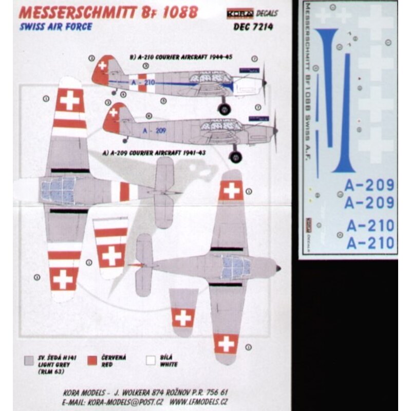 Décal Messerschmitt Bf 108B (2) A-209 or A-210 Swiss Air Force with resin detail parts