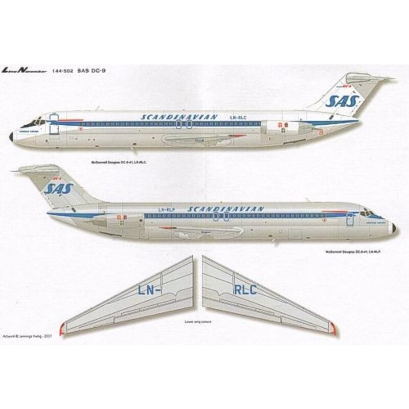 Décal Douglas DC-9-21/-32/-33/-41. SAS Scandinavian Airline System. Markings Registrations Names etc for all aircraft in deliver