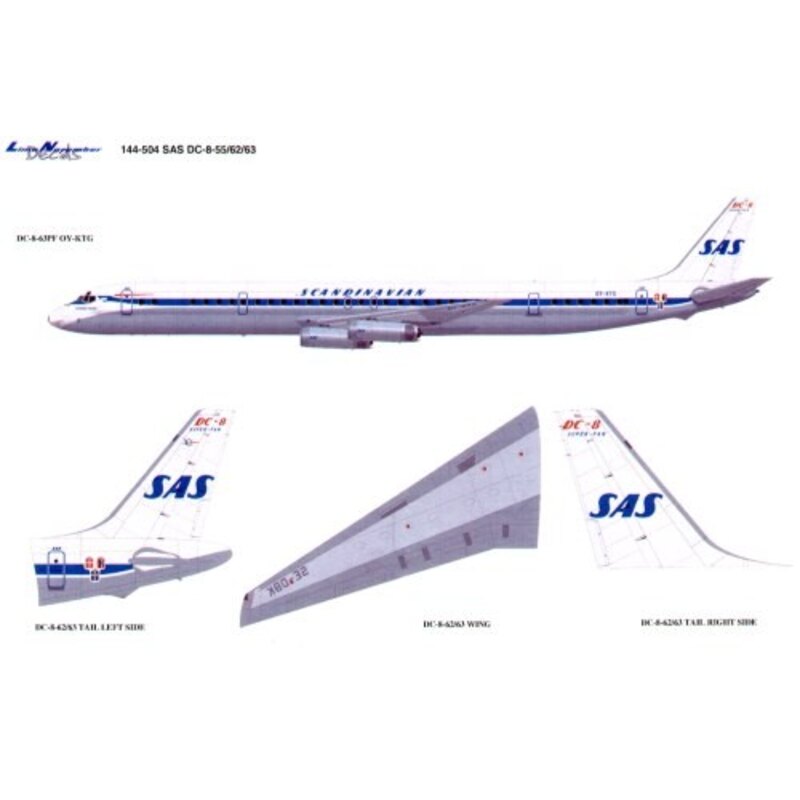 Décal Douglas DC-8-55/62/63 SAS pre 1984 29 registrations and Viking names.