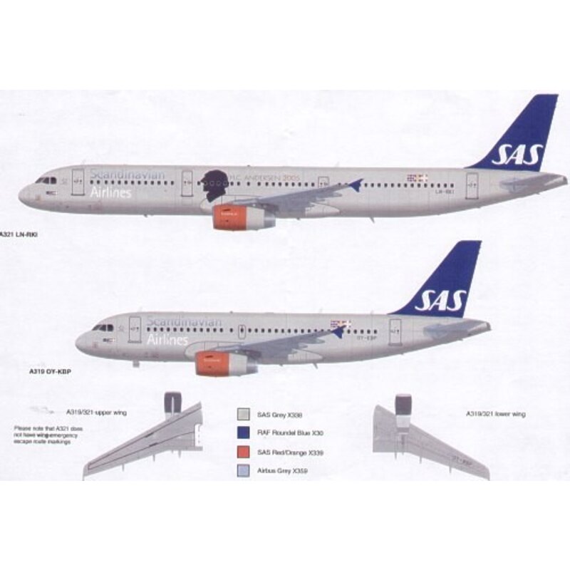 Décal Airbus A319 and A320. SAS SCANDINAVIAN AIRLINES. Registrations and Names for all fleet