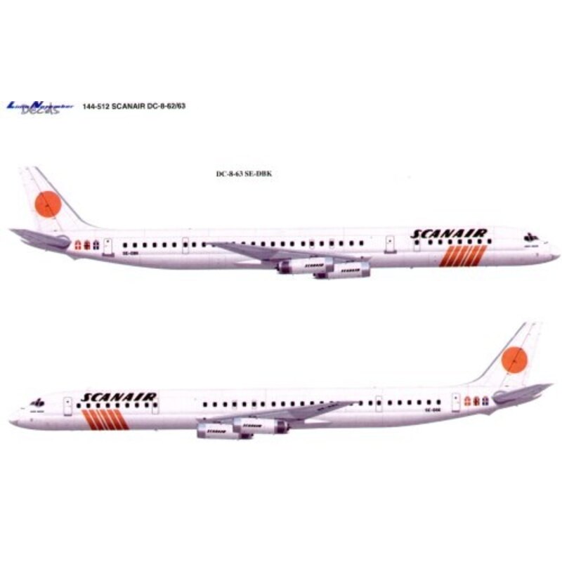 Décal Douglas DC-8-62/63 SCANAIR Old and New schemes. One scheme needs LN44504 to complete