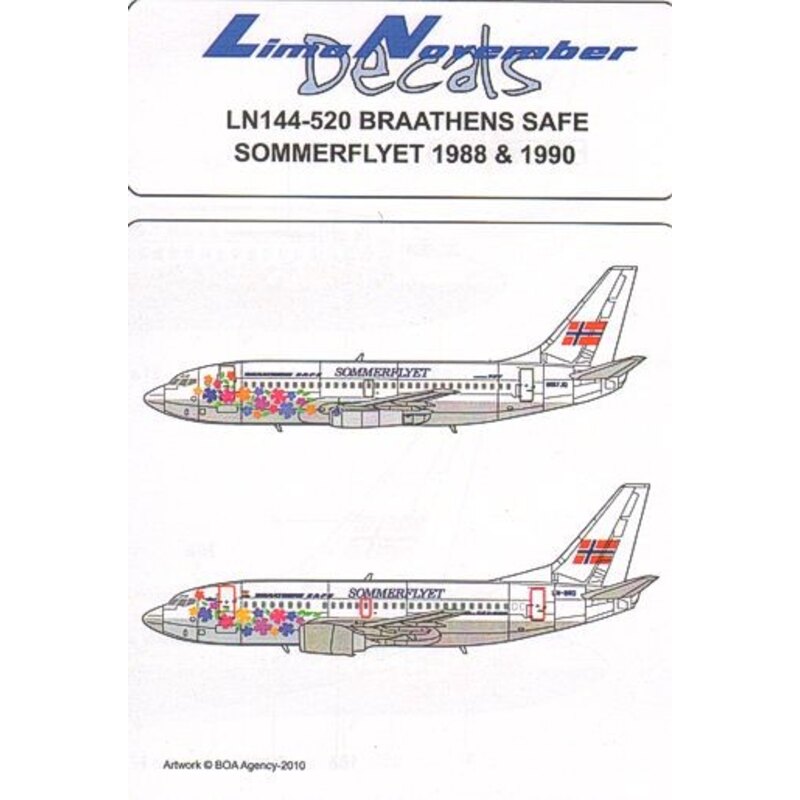 Décal Boeing 737-200 Braathens Safe Sommerflyet scheme N197 JQ 1988 and Boeing 737-700 LN-BRD 1990