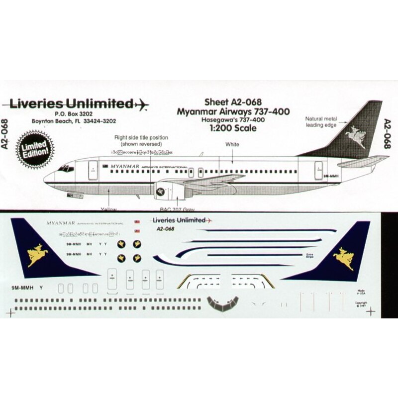 Décal Boeing 737-400 MYANMAR AIRWAYS 9M-MMH(Burma)