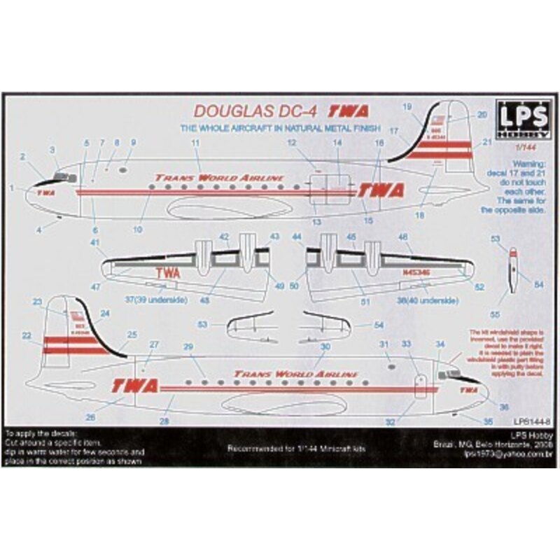 Décal Douglas DC-4 TWA 