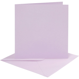 Cartes et enveloppes, mauve clair, dimension carte 15,2x15,2 cm, dimension enveloppes 16x16 cm, 210 gr, 4 set/ 1 Pq.