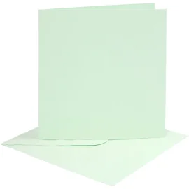 Cartes et enveloppes, vert clair, dimension carte 15,2x15,2 cm, dimension enveloppes 16x16 cm, 210 gr, 4 set/ 1 Pq.