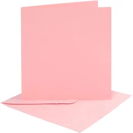 Cartes et enveloppes, rose, dimension carte 15,2x15,2 cm, dimension enveloppes 16x16 cm, 220 gr, 4 set/ 1 Pq.