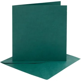 Cartes et enveloppes, vert foncé, dimension carte 15,2x15,2 cm, dimension enveloppes 16x16 cm, 230 gr, 4 set/ 1 Pq.