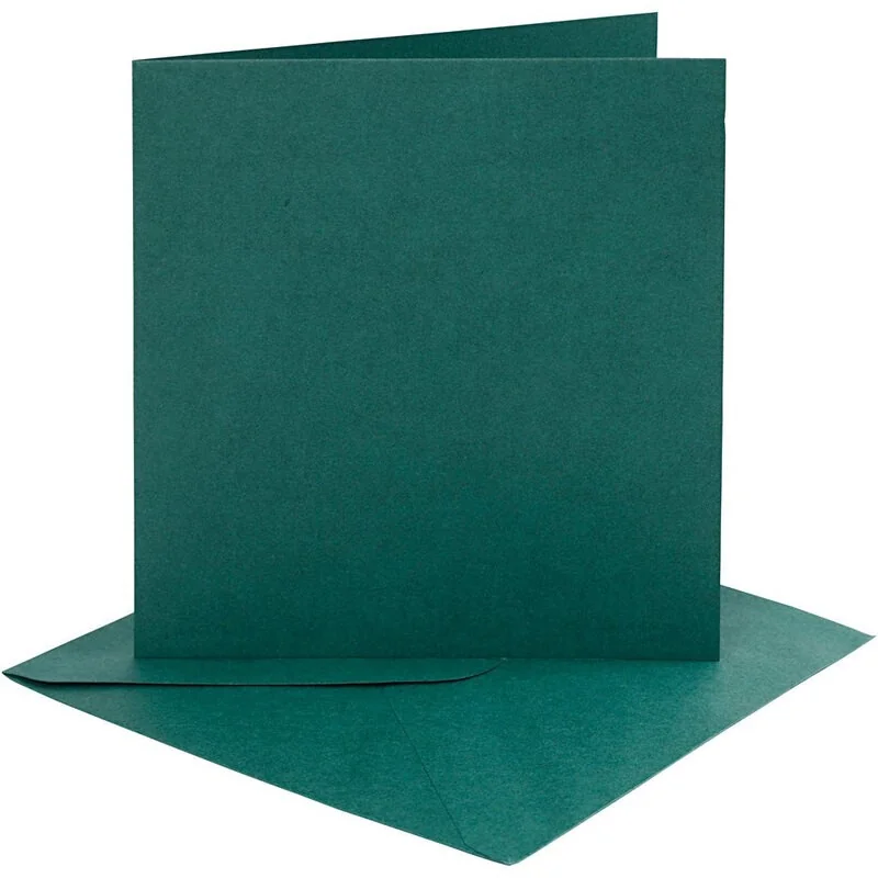 Cartes et enveloppes, vert foncé, dimension carte 15,2x15,2 cm, dimension enveloppes 16x16 cm, 230 gr, 4 set/ 1 Pq.