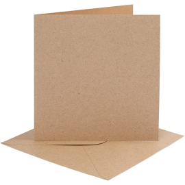 Cartes et enveloppes, naturel, dimension carte 15,2x15,2 cm, dimension enveloppes 16x16 cm, 230 gr, 4 set/ 1 Pq.