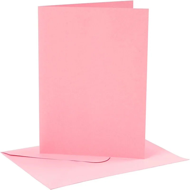 Cartes et enveloppes, rose, dimension carte 12,7x17,8 cm, dimension enveloppes 13,3x18,5 cm, 220 gr, 4 set/ 1 Pq.