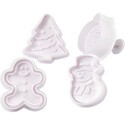 Emporte-pièces avec tampon, blanc, Sapin de Noël, bonhomme de neige, bonhomme en pain d'épice, boule de Noël, H: 5 cm, 4 pièce/ 