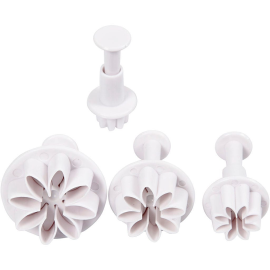  Emporte-pièces avec tampon, blanc, fleurs, d: 2,8+3,6+4,4 cm, 4 pièce/ 1 Pq.