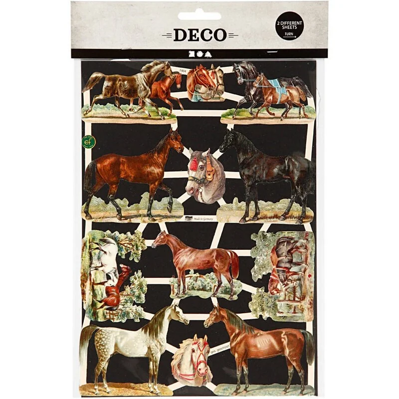 Découpes vintage, chevaux, 16,5x23,5 cm, 2 flles/ 1 Pq.