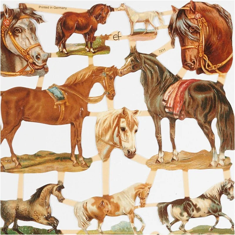 Découpes vintage, chevaux, 16,5x23,5 cm, 2 flles/ 1 Pq.