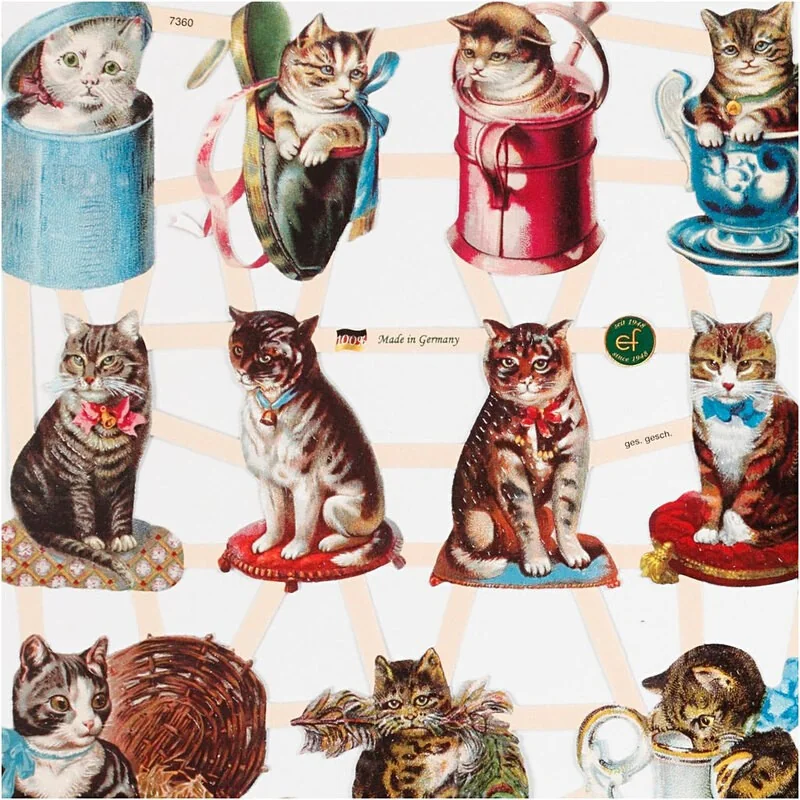 Découpes vintage, chats, 16,5x23,5 cm, 2 flles/ 1 Pq.