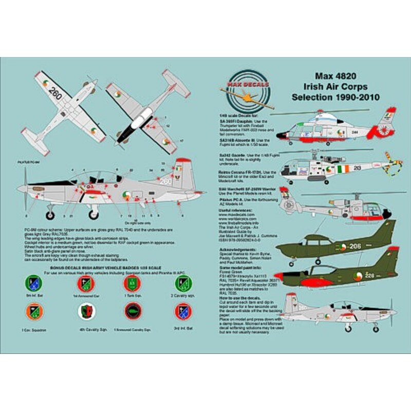 Décal Irish Air Corps 1990-2010 (7) SIAI Marchetti SF 260W Warrior No 226 Reims Cessna FR 172H No.206 SA365F Dauphin No 244 SA 3