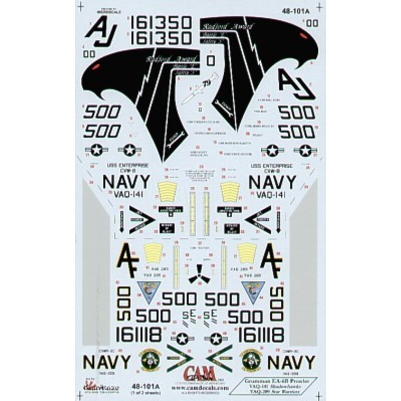 Décal Grumman EA-6B Prowlers (2) 161350 AJ/500 VAQ-141 Shadowhawks USS Enterprise Op Enduring Freedom 2001 161118 AF/500 VAQ-209