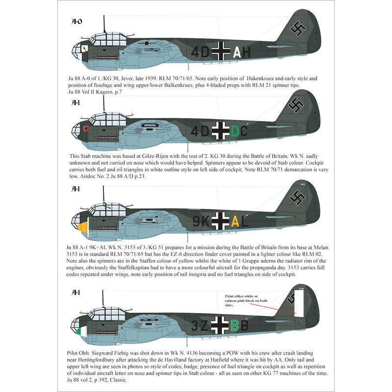 Décal Junkers Ju-88A-1 Ju 88A-0 4D+AH 1./KG 30, Jever, fin 1939