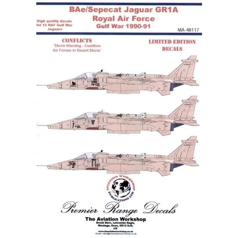 Décal Sepecat Jaguar GR.1 Desert Storm (12) XX733 'Baggers' XZ364 'Badman' XZ108 'Rule Brittania' XZ375 'The Guardian Reader' XZ