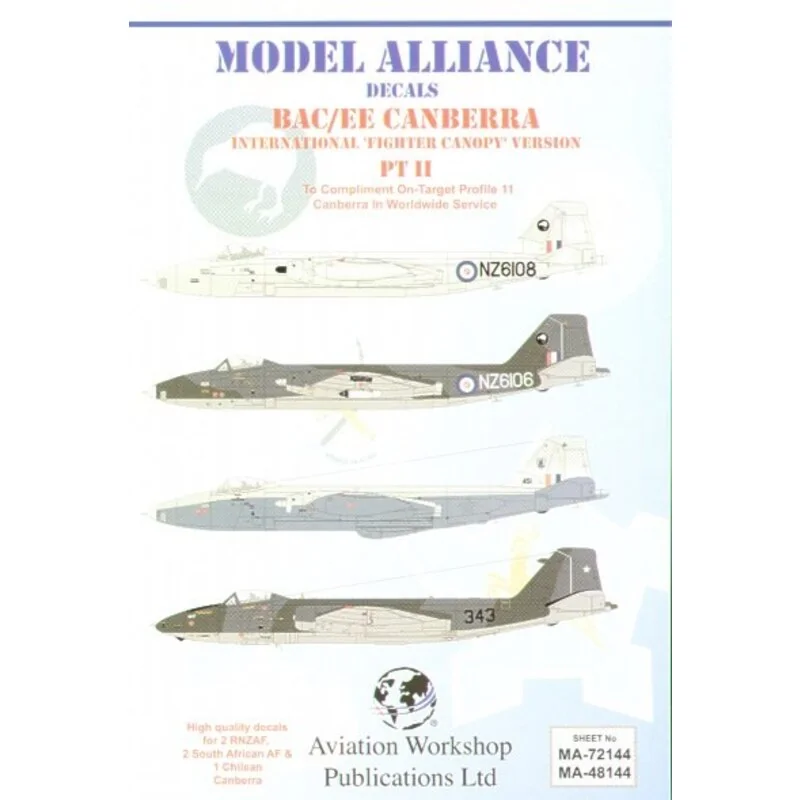 Décal BAC/EE Canberra B(I)12s with `Fighter Type' canopies (5) NZ6108 14 Sqn RNZAF Singapore 1964 NZ6106 14 Sqn RNZAF RAAF Butte