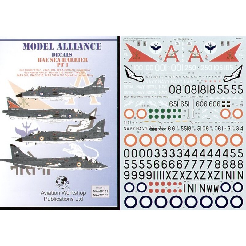 Décal BAe Sea Harrier FRS.1 (9) XZ451/100 700A Flight 1976 XZ454/250800NAS 1980 xz483/001 801 NAS 1980 XZ453/105 899 NAS 1981. A