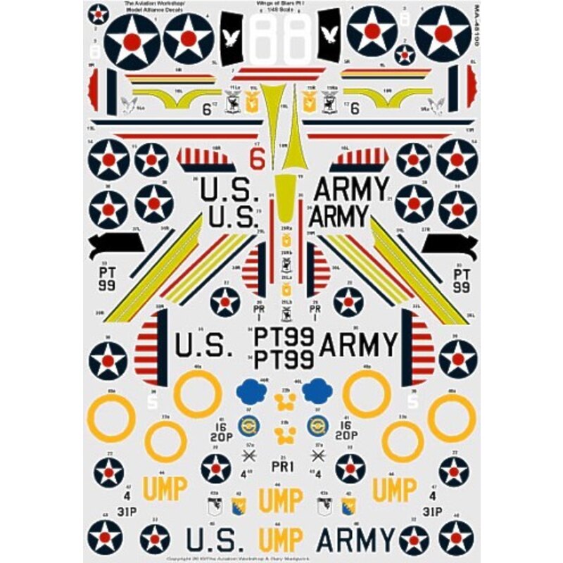 Décal Wings Of Stars Pt 1 (6) Boeing P-26A/C Peashooter 18th PG Hawaii 1939 blue fuselage Boeing P-21E 19th PS Hawaii 1933 OD fu