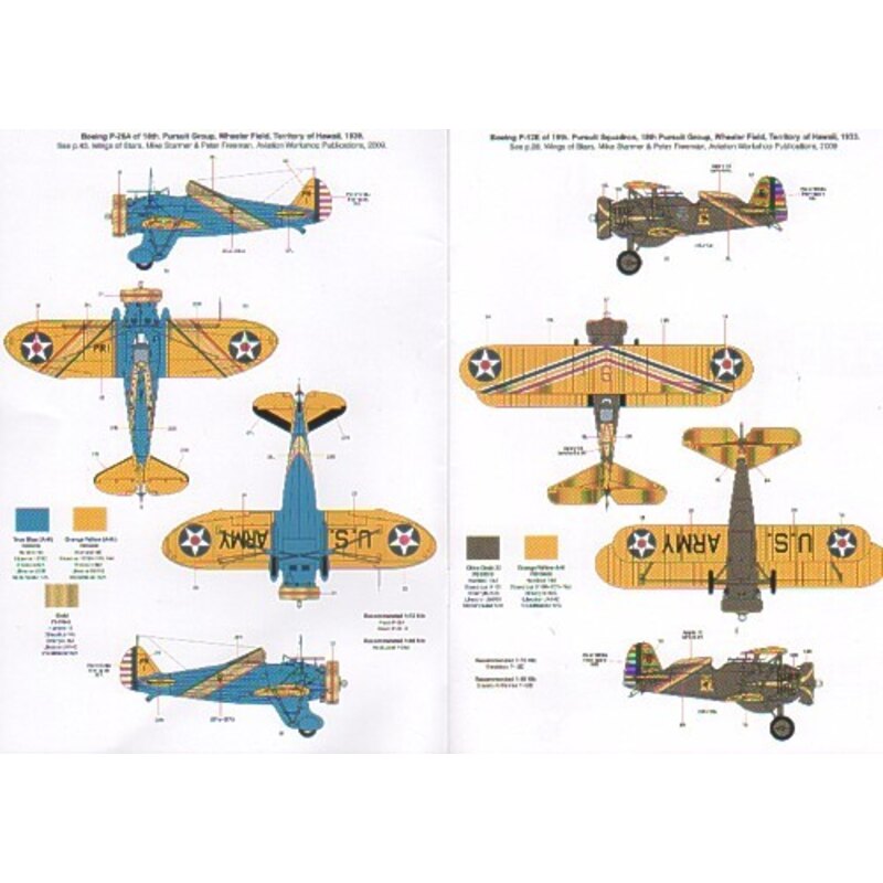 Décal Wings Of Stars Pt 1 (6) Boeing P-26A/C Peashooter 18th PG Hawaii 1939 blue fuselage Boeing P-21E 19th PS Hawaii 1933 OD fu