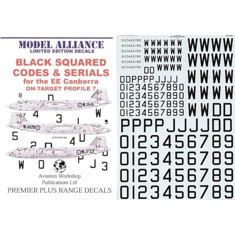 Décal Black Squared Codes and Serials for BAC/EE Canberras (RAF codes/RAF code letters/RAF serial numbers)