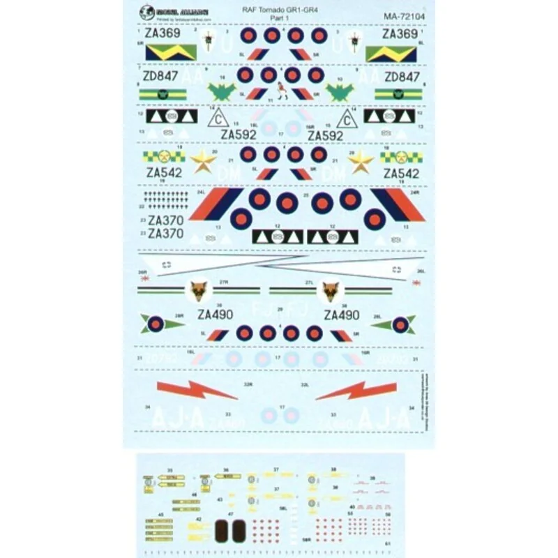 Décal Panavia Tornado GR.1/GR.4 Part 1. (8) GR.1 ZA370 2(AC) Sqn grey/green camouflage ZA592/C 2(AC) Sqn grey/white winter camou