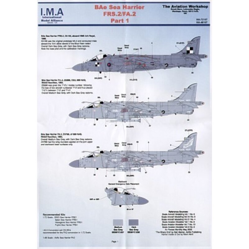 Décal BAe Sea Harrier FRS.2/2A (7) ZE696 899NAS Yeovilton 1994 ZH796/715 899NAS 1994 with Sqn tail markings XZ439 small shark mo