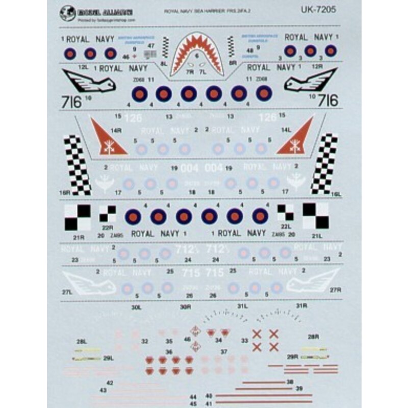 Décal BAe Sea Harrier FRS.2/2A (7) ZE696 899NAS Yeovilton 1994 ZH796/715 899NAS 1994 with Sqn tail markings XZ439 small shark mo
