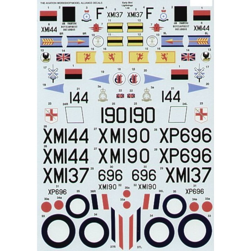 Décal Early BAC/EE Lightnings (6) F Mk.1 XM137/F Air Fighting Development Sqn 1961 XM144 60 Maintenance Unit 1966 XM144 Wattisha