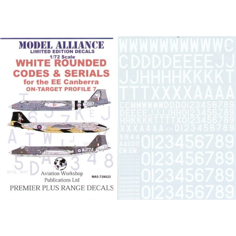 Décal White Rounded Codes and Serials for BAC/EE Canberras (RAF codes/RAF code letters/RAF serial numbers)