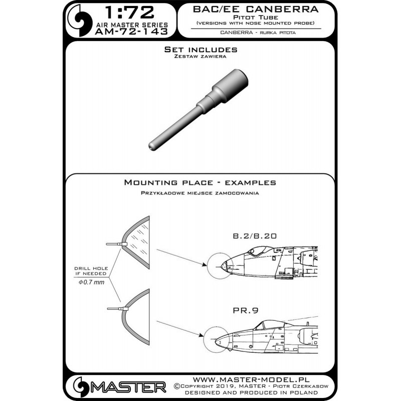 BAC/EE Canberra - Tube de Pitot (utilisé dans les versions avec sonde montée sur le nez)