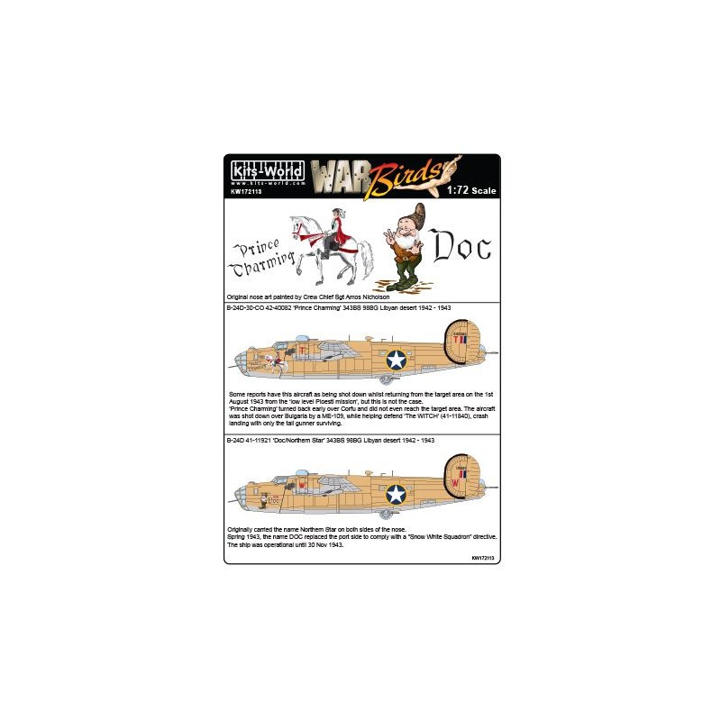 Décal Consolidated B-24D-30-CO Liberator 42-40082 'Prince Charming' 343BS 98BG désert libyen 1942 - 1943