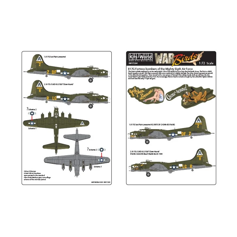 Décal Boeing B-17G Flying Fortress du 91e BG. B-17G Just Plain Lonesome 42-39975 DF-Z 424th BS 91st BG.B-17G-15-BO 42-31367