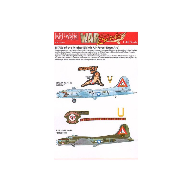 Décal Boeing B-17G Flying Fortress 359th BS 303rd BG 8th Air Force Nose Art (2) BN-V 'Scorchy II' Métal naturel dans l'ensemble;