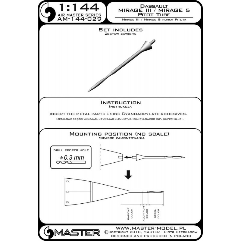 Dassault Mirage III et Mirage 5 - Tube Pitot (conçu pour être utilisé avec les kits FE Resin, Mark I Models, Minicraft et Miniwi