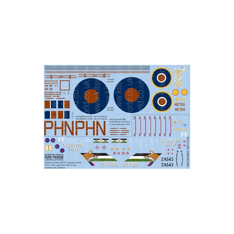 Décal Avro Lancaster BI/III , PH-N ME758 N pour Nuts 12 Sqn, Wickenby 1942.Panavia Tornado, ZA543 Commémorative 1915 2005 Mène L