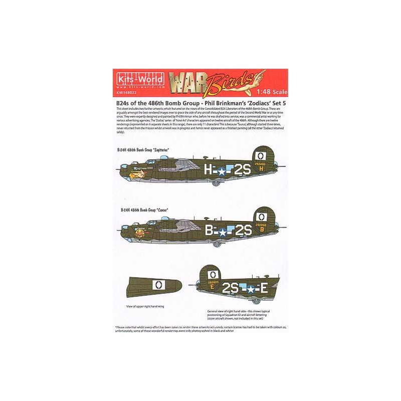 Décal Consolidated B-24H Liberator 834th BS, 486th BG Phil Brinkman's Zodiacs Set 4 (2) 252532 2S-K 'Virgo'; 252517 2S-G 'Pices'