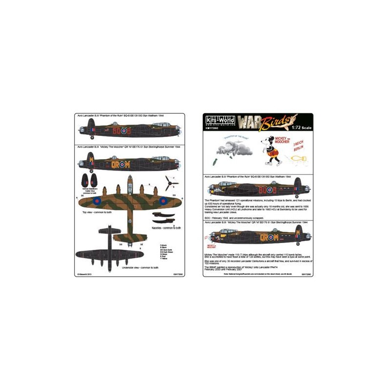 Décal Avro Lancaster BI/III 'Phantom of the Ruhr' BQ-B EE139 100 Sqn Waltham 1944 - Avro Lancaster BI/III 'Mickey The Moocher' O