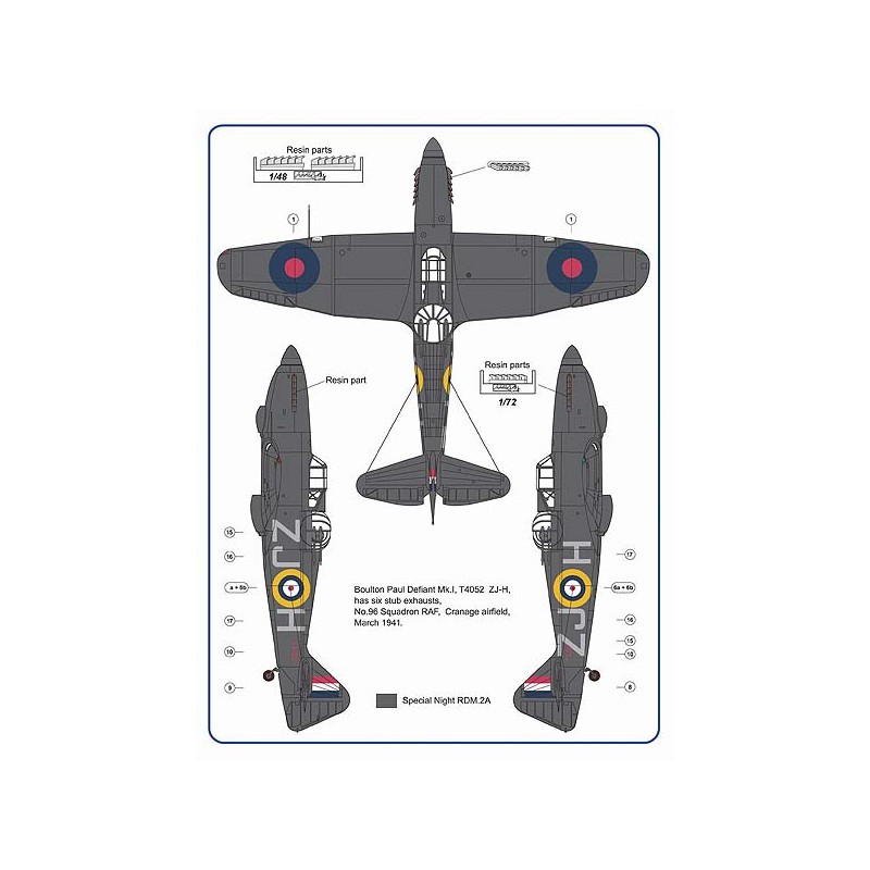 Hawker Hurricane Mk.I & Boulton-Paul Defiant Mk.I ? 6 versions d'échappement stub / Part 2No.96 Squadron RAF, 1941. (conçu pour 