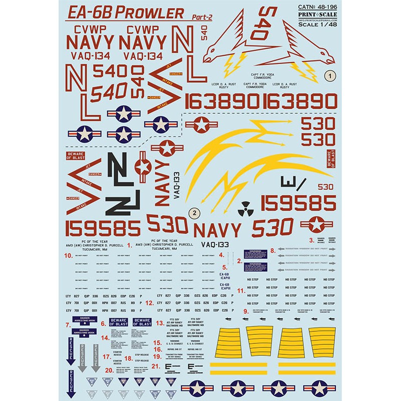 Décal Grumman EA-6 Prowler Partie 2 1. EA-6B Prowler BuNo. 163890 NL 540 de VAQ-134 'Garudas'.2. EA-6B Prowler BuNo. 159585 NL 5