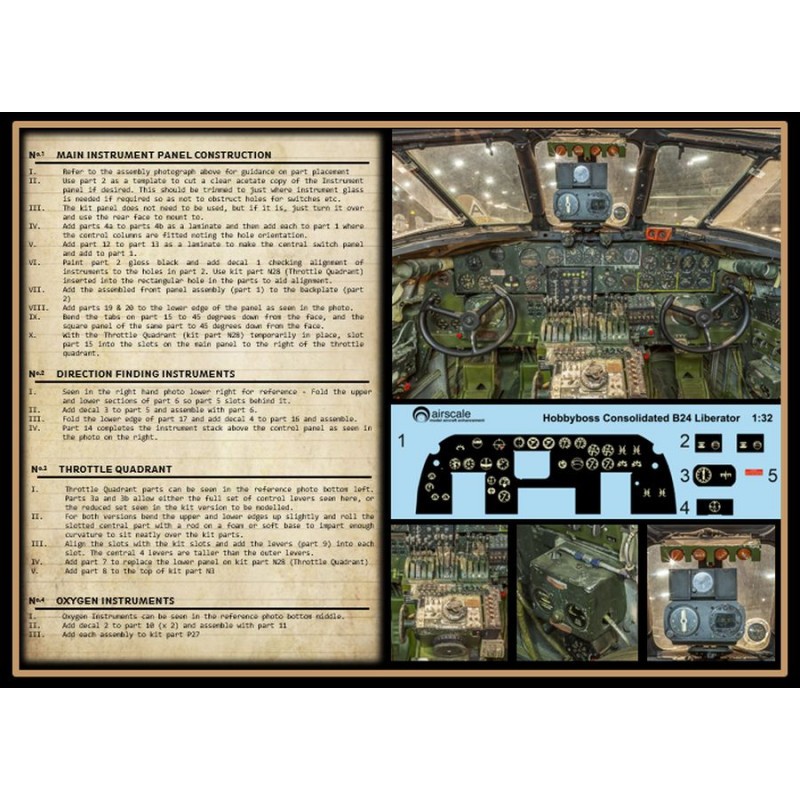 Panneau en maillechort de remplacement Consolidated B-24D/B-24J Liberator avec décalcomanies d'instruments en couleur (conçu pou