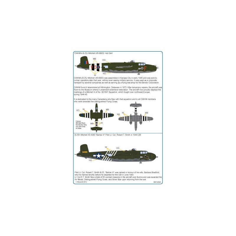 Décal CWHM's North-American B-25J Mitchell 'Hot Gen' 45-8883 - North-American B-25H Mitchell 'Barbie III Pilot Lt Col Robert T. 