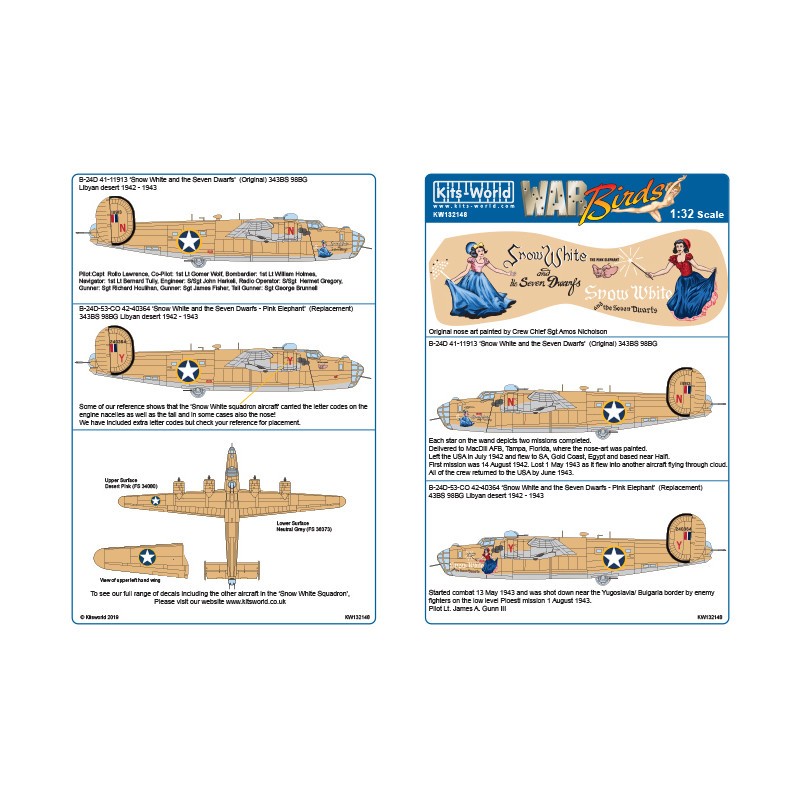 Décal Consolidated B-24D Liberator (dimensionné pour les kits Hobby Boss à l'échelle 1/32) 'Snow White and the Seven Dwarfs Squa