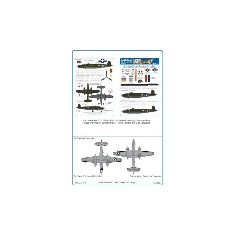 Décal North-American B-25J Mitchell Deux cocardes de style commun dimensionnées à 45' & 50' 45' peuvent également être utilisées