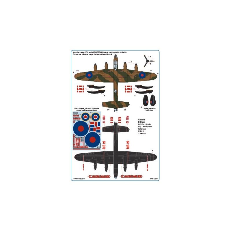 Décal Avro Lancaster BI/III KC-A (-T/-V) PA474 DV 385 'Thumper' MkIII Flt Lt Bob Knight 617 Sqn Woodhall Spa, Angleterre. 1944